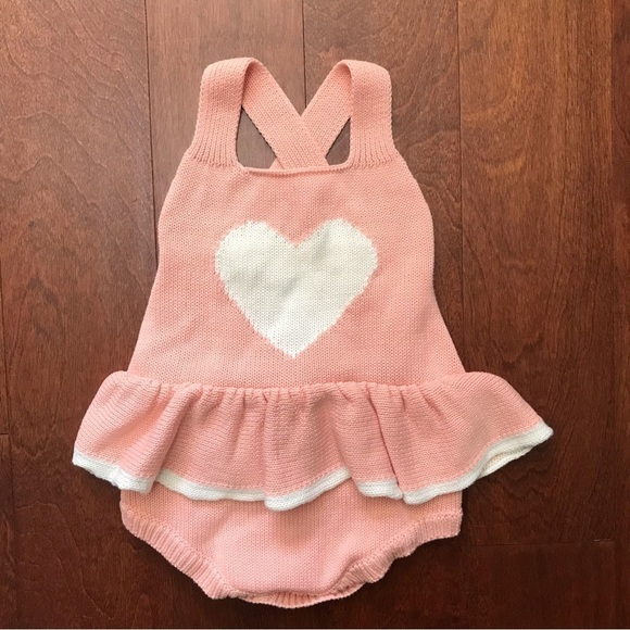 Retro Paradise Pink Knit Heart Overalls, Size Small - Picture 3 of 13